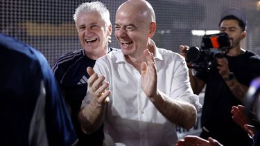 FIFA President Gianni Infantino claps during the Legends Cup of the 2026 World Cup football tournament at the Rockefeller Center in New York on July 17, 2026. 

Kena BETANCUR / AFP