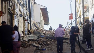 Rubbles on a street are pictured after the earthquake in Manizales, Colombia on August 10, 2026. A strong earthquake struck Colombia on August 10 and was strongly felt in major cities such as Bogota and Cali, and even in Quito and Panama, according to the Colombian Geological Service and as confirmed by AFP reporters.
Jonh Bonilla / AFP