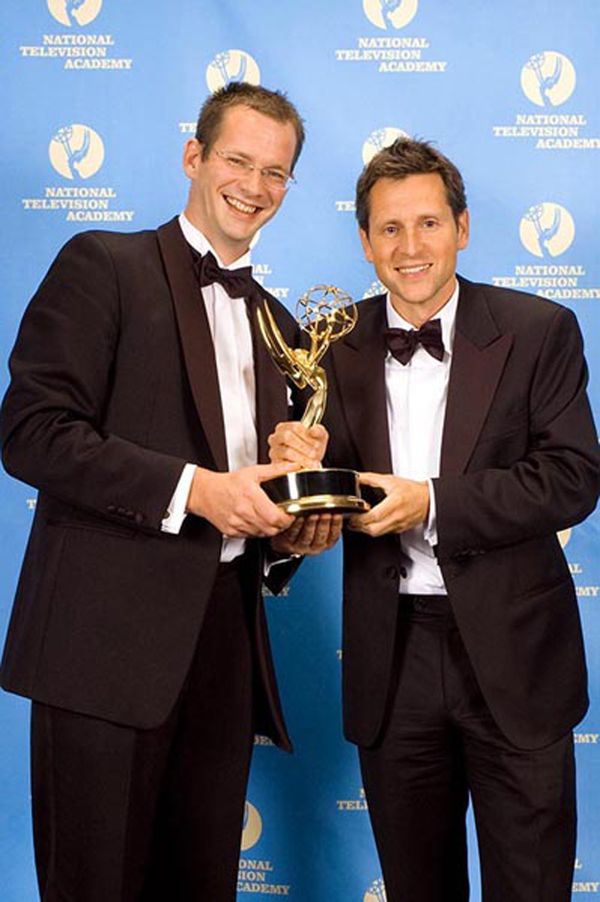Op de foto Tom Kleijn en Joris Hentenaar veertien jaar geleden toen zij een Emmy Award wonnen.