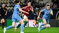 epa13292584 Vanessa Nagy (C) of Hungary in action against Veerl Buurman (L) and Dominique Janssen of Netherlands during the FIFA Women's World Cup qualifying match between Hungary and Netherlands, in Felcsut, Hungary, 09 October 2026.  EPA/Tamas Vasvari HUNGARY OUT