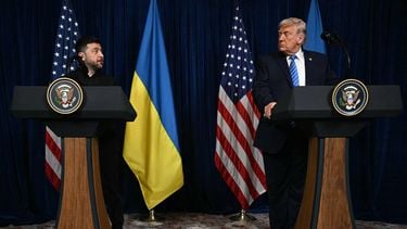 US President Donald Trump and Ukranian President Volodymyr Zelensky hold a press conference following talks at Trump's Mar-a-Lago residence in Palm Beach, Florida, on December 28, 2025. 
Jim WATSON / AFP