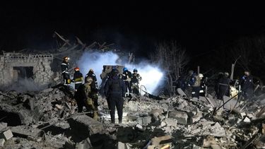 This handout photograph published on the official Telegram account of the head of the Donetsk region Vadim Filashkin on January 6, 2024, shows rescuers working at the site of a missile attack in Pokrovsk district, Donetsk region, amid the Russian invasion of Ukraine. At least 11 people, including five children, were killed by a Russian missile strike on the eastern Ukraine town of Pokrovsk on January 6, 2024, the regional governor said.
Handout / Telegram / @VadimFilashkin_donoda / AFP