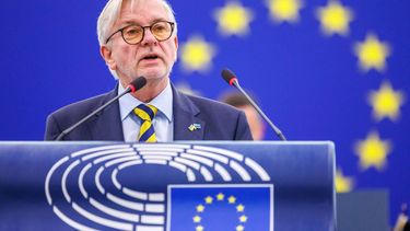 epa13095393 Michael Gahler, Group of the European People's Party (Christian Democrats) member of European Parliament rapporteur, speaks on the Report on Ukraine during a European Parliament session in Strasbourg, France, 07 July 2026.  EPA/OLIVIER MATTHYS