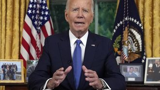 US President Joe Biden speaks during an address to the nation about his decision to not seek reelection, in the Oval Office at the White House in Washington, DC, on July 24, 2024.  US President Joe Biden will give an Oval Office speech July 24, 2024 to explain his historic decision to drop out of the 2024 election and pass the torch to Kamala Harris, with the White House denying any cover up over his health. In his first address to the nation since quitting the race, the 81-year-old is expected to burnish his legacy and deny he will spend six months as a lame duck president.

Evan Vucci / POOL / AFP