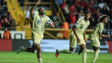 Curacao's forward #14 Kenji Gorre celebrates scoring his team's third goal during the Concacaf Nations League Cup football match between Costa Rica and Curacao, at the Ricardo Saprissa stadium in San Jose, on September 24, 2026. 
JOHN DURAN / AFP