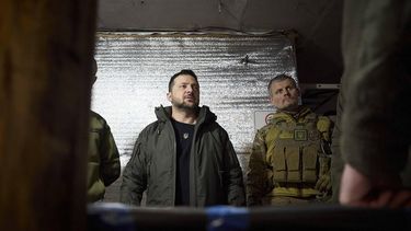 epa11048552 A handout picture made available by the Presidential Press Service shows Ukrainian President Volodymyr Zelensky speaking with commanders during his trip to the Donetsk region, Ukraine, 29 December 2023. President of Ukraine Volodymyr Zelenskyy visited the advanced checkpoint of the 110th Separate Mechanized Brigade named after General-Corporal Marko Bezruchko, staying in Avdiivka.  EPA/PRESIDENTIAL PRESS SERVICE HANDOUT HANDOUT  HANDOUT EDITORIAL USE ONLY/NO SALES HANDOUT EDITORIAL USE ONLY/NO SALES