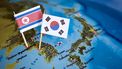 Landenvlaggen van Noord-Korea en Zuid-Korea. Foto: ANP / Lex van Lieshout