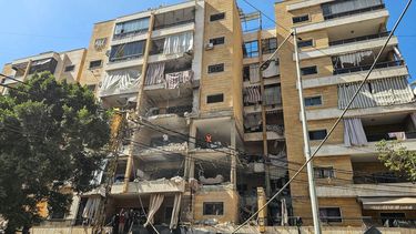 First responders inspect damage at the site of an Israeli airstrike on an apartment building in Beirut's southern suburbs on June 7, 2026. An Israeli attack on Beirut's southern suburbs hit two buildings in the area, Lebanese state media reported on June 7, after Israel said it struck the Hezbollah stronghold.
AFP