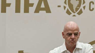 FIFA President Gianni Infantino gestures during his visit to the new Concentration Hotel of the Colombian Football Federation in Barranquilla, Colombia, on February 24, 2026. The Mexican city of Guadalajara is trying to reassure football fans ahead of the World Cup, which begins in 100 days, after being shaken by the violence sparked on February 22 by the death of powerful cartel boss Nemesio 