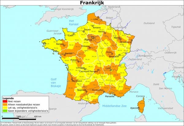 Reisadviezen Frankrijk en Tsjechië verder aangescherpt: meer oranje gebieden