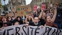 Protesters rally during a demonstration of high-school students as part of a nationwide protest movement over learning conditions in Paris, on October 6, 2026. Since late September, pupils have barred the entrances to hundreds of schools, complaining of teacher absences, overloaded timetables, dilapidated classrooms and buildings ill-adapted to rising temperatures, among other grievances.
Kiran RIDLEY / AFP