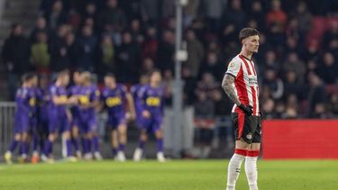 EINDHOVEN - Dennis Man of PSV Eindhoven baalt tijdens de Nederlandse Eredivisie wedstrijd tussen PSV Eindhoven en NAC Breda in het Phillips stadion op 24 januari 2026 in Eindhoven, Nederland. SEM VAN DER WAL / ANP