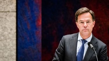 Een foto van premier Mark Rutte tijdens een debat in de Tweede Kamer