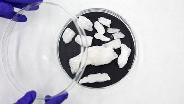 DEN HAAG - Crystal meth bij het Nederlands Forensisch Instituut (NFI). De Eerste Kamer bespreekt een wet die het mogelijk maakt om designerdrugs te verbieden. ANP RAMON VAN FLYMEN