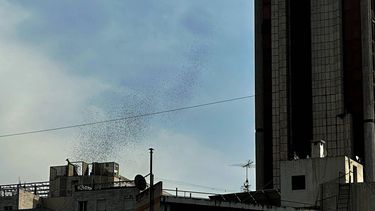 Flyers dropped by Israeli planes are seen scattered across the sky over Beirut on March 13, 2026. Israel's defence minister on March 13, said Lebanon will suffer increasing damage to its infrastructure as Israel targets Hezbollah, after the military destroyed a bridge over the southern Litani river.
Joseph EID / AFP
