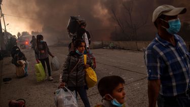 Vluchtelingen uit Moria na de branden