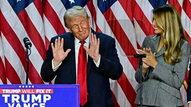Former US President and Republican presidential candidate Donald Trump gestures after speaking during an election night event at the West Palm Beach Convention Center in West Palm Beach, Florida, on November 6, 2024. Republican former president Donald Trump closed in on a new term in the White House early November 6, 2024, just needing a handful of electoral votes to defeat Democratic Vice President Kamala Harris.
Jim WATSON / AFP