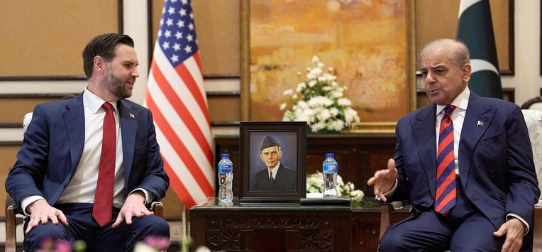 Pakistan's Prime Minister Shehbaz Sharif (R) speaks with US Vice President JD Vance during their meeting amid the US-Iran peace talks in Islamabad on April 11, 2026. American and Iranian officials were holding face-to-face talks in Pakistan on April 11, the most significant since the 1979 Islamic revolution as the foes try to end a war that plunged the Middle East into violence and rocked the world economy.
Jacquelyn Martin / POOL / AFP