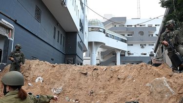 2023-11-22 10:13:11 This handout picture released by the Israeli army on November 22, 2023, shows troops inside the Al-Shifa hospital complex during a military operation in Gaza City amid continuing battles between Israel and the Palestinian militant group Hamas. 
Israeli Army / AFP