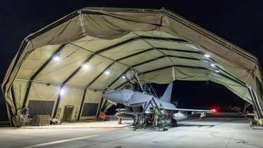A handout picture released by the British Ministry of Defence (MOD) on January 12, 2024 shows the return of a RAF Typhoon aircraft to RAF Akrotiri near Limassol in Cyprus after striking military targets in Yemen. The United States, UK and eight allies said their joint air strikes on rebel targets in Yemen were aimed at restoring 
