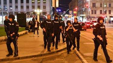 Een foto van hartje Wenen vol politieagenten