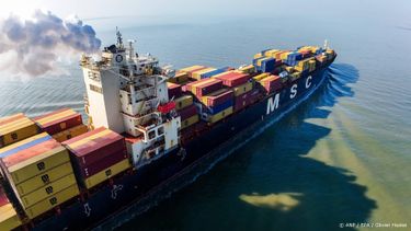 epa12794413 A drone image shows an aerial view of MSC Ela registered in Panama (IMO 9282259) leaving   Antwerp harbour, near Hansweert, the Netherlands, 04 March 2026. The EU Commission is to present EU Industrial Maritime and Port Strategies, following the closure of the Strait of Hormuz amid the escalating regional conflict leading to growing concern over global oil supplies.  EPA/OLIVIER HOSLET