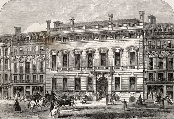 Een tekening van herenclub Garrick in Londen in 1864