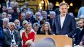 NIEUWEGEIN - Pieter Omtzigt (Nieuw Sociaal Contract) geeft een speech tijdens het tweede ledencongres van Nieuw Sociaal Contract (NSC). Het congres volgt op een turbulente week voor NSC, waarin staatssecretaris Nora Achahbar en twee fractieleden opstapten. ANP REMKO DE WAAL