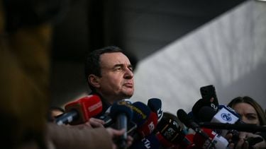 Kosovo's acting Prime Minister and leader of the Vetevendosje Movement (LVV) Albin Kurti addresses the press after casting his vote at a polling station in Pristina on December 28, 2025. Kosovo voters head to the polls on December 28, 2025 for snap parliamentary elections, hoping to end ten months of political deadlock and crisis.
Armend NIMANI / AFP