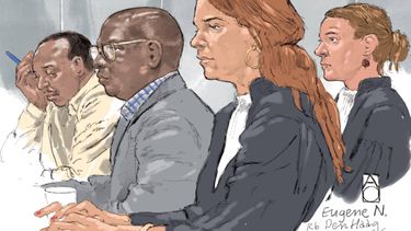DEN HAAG - Rechtbanktekening van Eugene N. op de eerste dag van de rechtszaak tegen hem. De man uit Ede staat terecht voor oorlogsmisdrijven in Rwanda in 1994. ALOYS OOSTERWIJK / ANP
