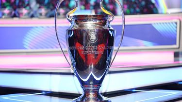 This photograph shows the UEFA Champions League trophy before the draw ceremony for the league phase of the 2026-2027 UEFA Champions League football tournament at the Grimaldi Forum in the Principality of Monaco on August 27, 2026. 
Valery HACHE / AFP