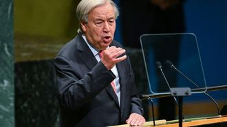 UN Secretary General Antonio Guterres speaks during the 81st United Nations General Assembly at the United Nations Headquarters in New York, on September 22, 2026. 
ANGELA WEISS / AFP