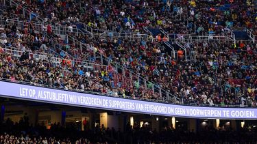 BARCELONA - Fans van Feyenoord worden gevraagd geen voorwerpen te gooien tijdens de UEFA Champions League wedstrijd tussen FC Barcelona en Feyenoord in Spotify Camp Nou op 9 september 2026 in Barcelona, Spanje. KOEN VAN WEEL / ANP