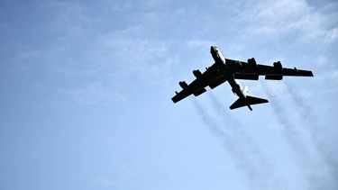 A US Air Force B-52 Stratofortress bomber takes off from RAF Fairford in south-west England on March 15, 2026. Fairford is one of two bases, along with the Diego Garcia facility in the Indian Ocean, that the UK has given the US permission to use for 