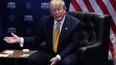 epa13097292 US President Donald Trump speaks during a meeting with NATO Secretary General Mark Rutte (not pictured) on the sidelines of the NATO summit in Ankara, Turkey, 08 July 2026. The NATO Summit takes place from 07-08 July.  EPA/FILIP SINGER / POOL