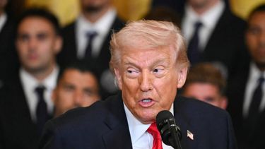 US President Donald Trump speaks during an event for Inter Miami CF, winners of the 2025 Major League Soccer Cup, in the East Room of the White House in Washington, DC, on March 5, 2026. 
ANDREW CABALLERO-REYNOLDS / AFP