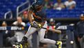Curacao's outfielder #10 Jurickson Profar misses a shot during the Caribbean Series baseball game between Curacao and Mexico at LoanDepot Park in Miami, Florida, on February 1, 2024. 
CHANDAN KHANNA / AFP