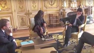Hond Macron plast presidentieel kantoor onder