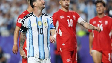 Argentina's forward #10 Lionel Messi reacts during the 2026 World Cup football tournament quarter-final match between Argentina and Switzerland at the Kansas City Stadium in Kansas City on July 11, 2026. 

Thomas COEX / AFP