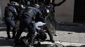 French Republican Security Corps (CRS - Compagnies Republicaines de Securite) detain a protester during clashes prior to the start of a demonstration to protest against the "high cost of living", in Marseille, southern France, on October 17, 2026 as part of a nationwide call for mobilisation bringing together various groups expressing their anger: former "Yellow Vests", secondary school and university students, climate activists and even farmers. After weeks of student protests, France faces broader, nationwide demonstrations on October 17, 2026 over the cost of living, setting up a potentially fraught six months heading into a presidential election. A police source told AFP that authorities estimated nearly 200,000 people could take part, with 40,000 in Paris.
Thibaud MORITZ / AFP