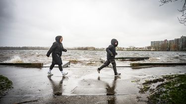 Storm, herfst, zee, wind