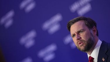 US Vice President JD Vance speaks to members of the media before boarding Air Force Two, after the US and Iran held high-level talks at the Lake Lucerne Summit, at Emmen Military Air Base, in Emmen, Switzerland, June 22, 2026.  
Nathan Howard / POOL / AFP