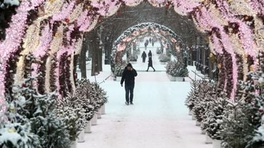 Een foto van sneeuw in Moskou waar een witte kerst bijna een zekerheidje is