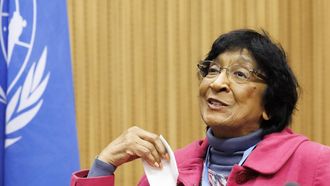 epa10533429 Former U.N. High Commissioner for Human Rights Navanethem (Navi) Pillay, Chair commissionner of the Independent International Commission of Inquiry on the Occupied Palestinian Territory, including East Jerusalem, and Israel (COIOPTEJI), arrives for the first day of hearings of the Commission of Inquiry on the Occupied Palestinian Territory, including East Jerusalem, and Israel, at the European headquarters of the United Nations in Geneva, Switzerland, 20 March 2023.  EPA/SALVATORE DI NOLFI