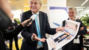 AMSTERDAM - Geert Wilders (PVV) tijdens de zevende editie van de Telegraaf Verkiezingsmiddag. De lijsttrekkers van zeven politieke partijen zijn op de redactie van de krant om als gasthoofdredacteur hun eigen pagina te vullen. ANP REMKO DE WAAL