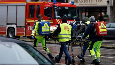 An injured person is transported on a stretcher by members of the emergency services work at the scene where a car drove into a crowd in the southern German city of Munich on February 13, 2025 leaving several people injured, police said.
 Munich police said on social media platform X that 