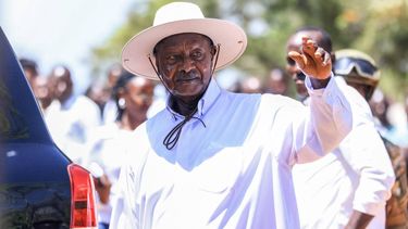 Uganda’s incumbent president and National Resistance Movement (NRM) presidential candidate Yoweri Museveni waves at supporters as he leaves after casting his ballot in Rwakitura on January 15, 2026 during Uganda’s 2026 general elections. 
AFP