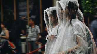 Plastic, jas, angstig, onderzoek, regen