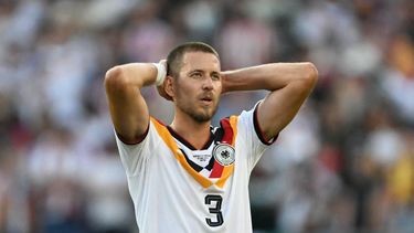 Germany's defender #03 Waldemar Anton reacts during the 2026 World Cup round of 32 football match between Germany and Paraguay at the Boston Stadium in Foxborough on June 29, 2026. 

MAURO PIMENTEL / AFP