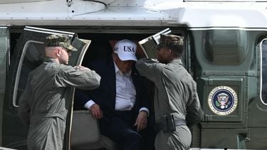 S President Donald Trump exits Marine One at Kelly Field at Joint Base San Antonio, Texas, on July 11, 2025, after the President and First Lady visited the area following devastating flooding that ocurred in the area over the July 4 weekend.  At least 120 people are dead and more than 170 still missing, following July 4 holiday weekend floods that ravaged the central Texas Hill Country -- including a river bank cluttered with children's summer camp cabins. 
Brendan SMIALOWSKI / AFP